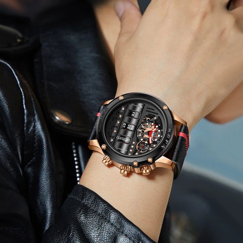 Turns Heads, Tells Time — Rotating Date Skeleton Watch, Spinning Dials & Hands