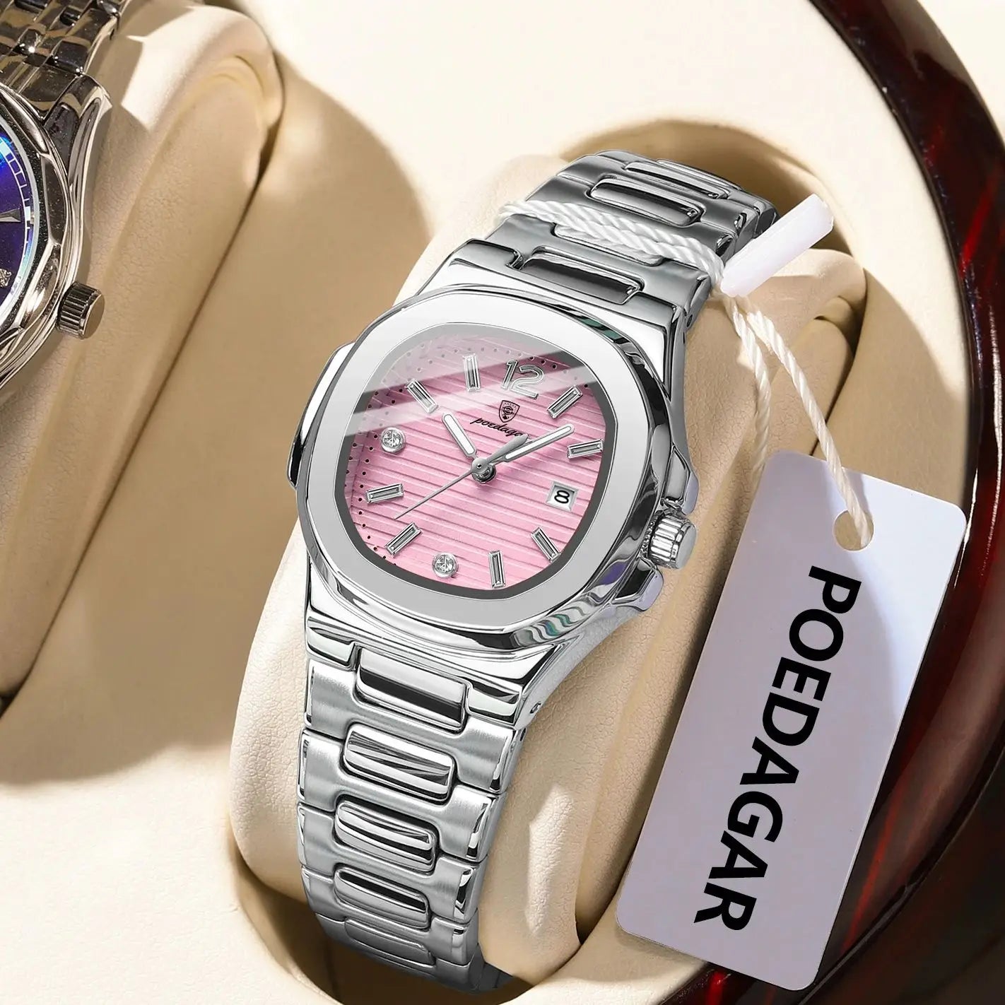Eye Catching POEDAGAR 789S-WH — Women's Square Watch, Looks Far More Expensive Than Its Price, Luminous & Date [Silver & Rose Gold Options]