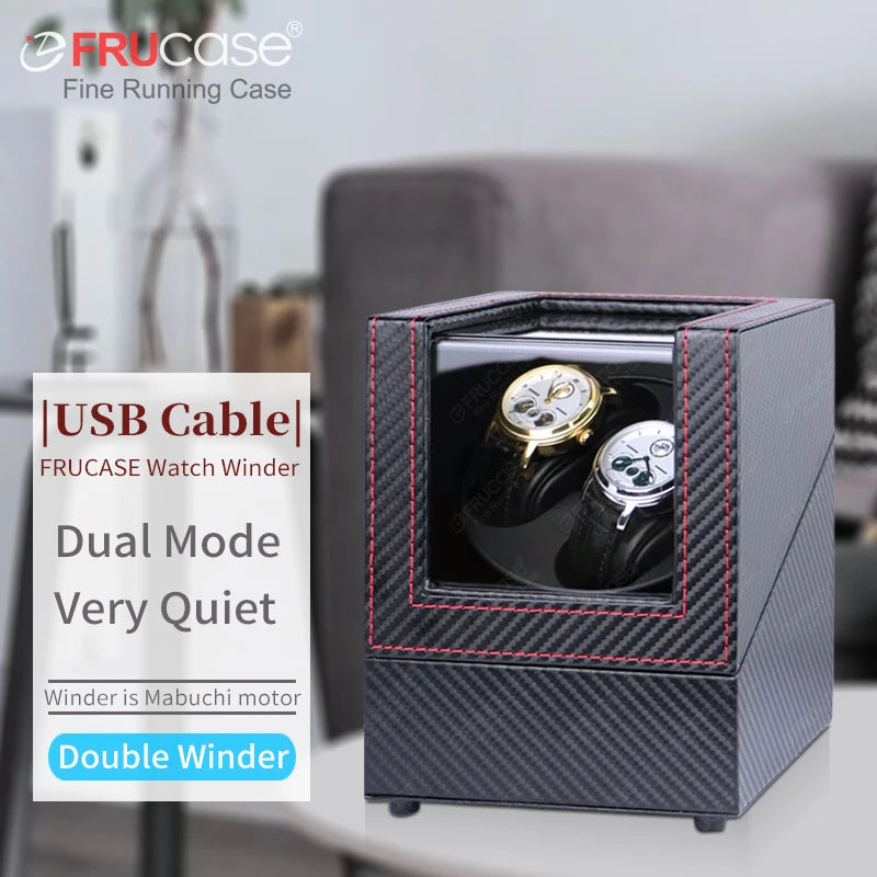 FRUCASE PU Watch Winder — 1 or 2 Watch Capacity, Dual Rotation Modes USB Power Connection