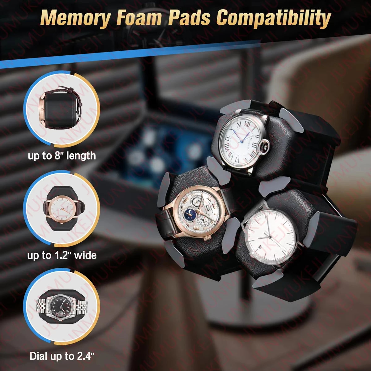 A Home Fit for a Collection — 6-Watch USB Winder, PU Leather Rotating Display USB Power
