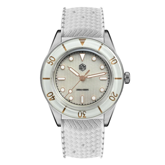 Refined Luxury, Perfected — San Martin SN0151 Ladies Guilloche MOP Watch, Swiss Ronda Movement, Sapphire, 200M