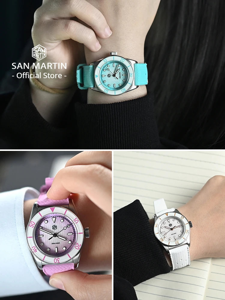 Refined Luxury, Perfected — San Martin SN0151 Ladies Guilloche MOP Watch, Swiss Ronda Movement, Sapphire, 200M