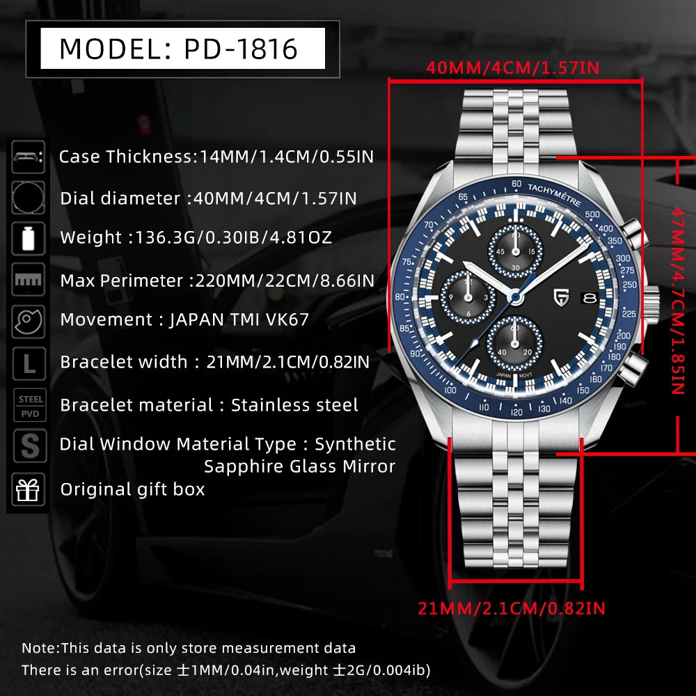 Rally-Ready Style — PAGANI DESIGN PD-1816 Chronograph, Rally Bezel, Sapphire, 100M [Strap & Colour Options]