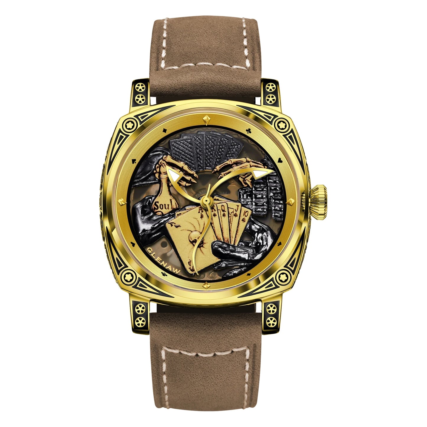 Stand Out Poker Dial Statement — GLENAW Automatic Mechanical Watch, Stainless Steel Case, Card Suit Dial [Strap & Colour Options]