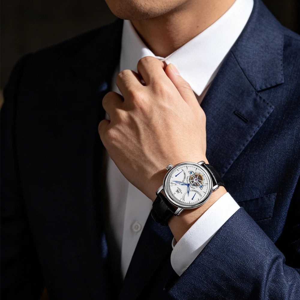 Shanghai S8924 — Guilloché Open-Heart Automatic Watch, Date & Week Display, Seagull ST2504 Movement, Sapphire Crystal, 50M Water Resistant