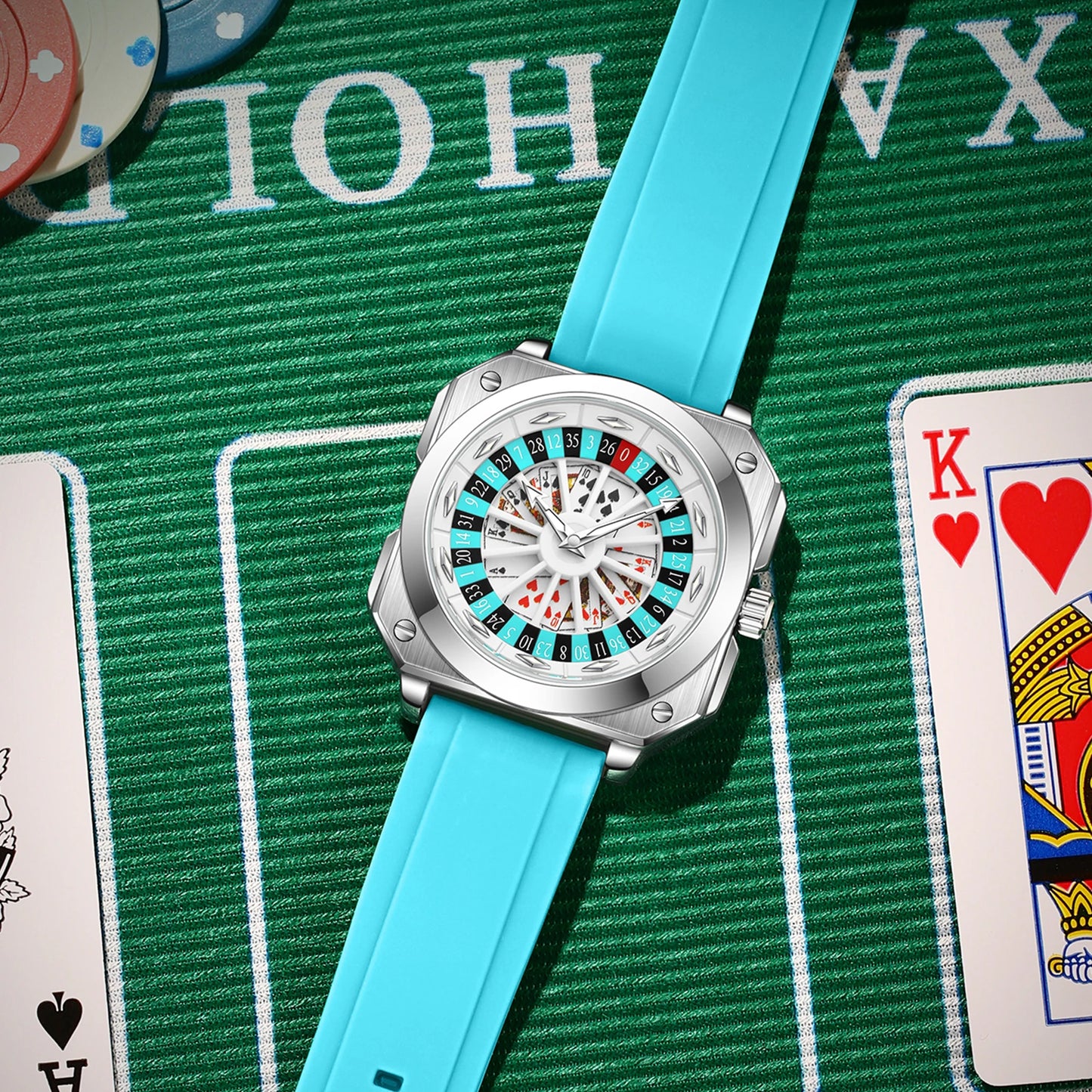 DSERS Feeling Lucky? — Roulette Dial Sports Quartz Watch, Square Case [Multiple Colour Options]