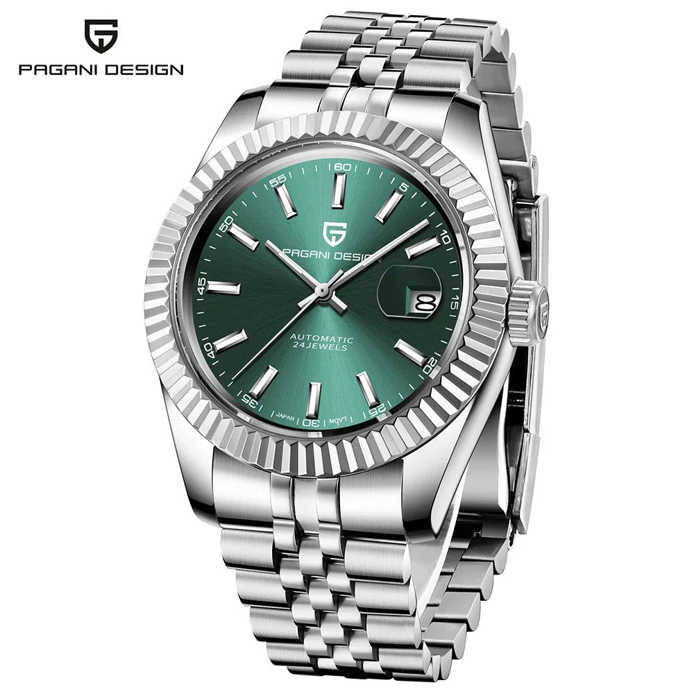 Pagani Design PD-1645 — Fluted Bezel Automatic Watch, Jubilee Bracelet, 100M Water Resistant [Multiple Colour / Dial Options]