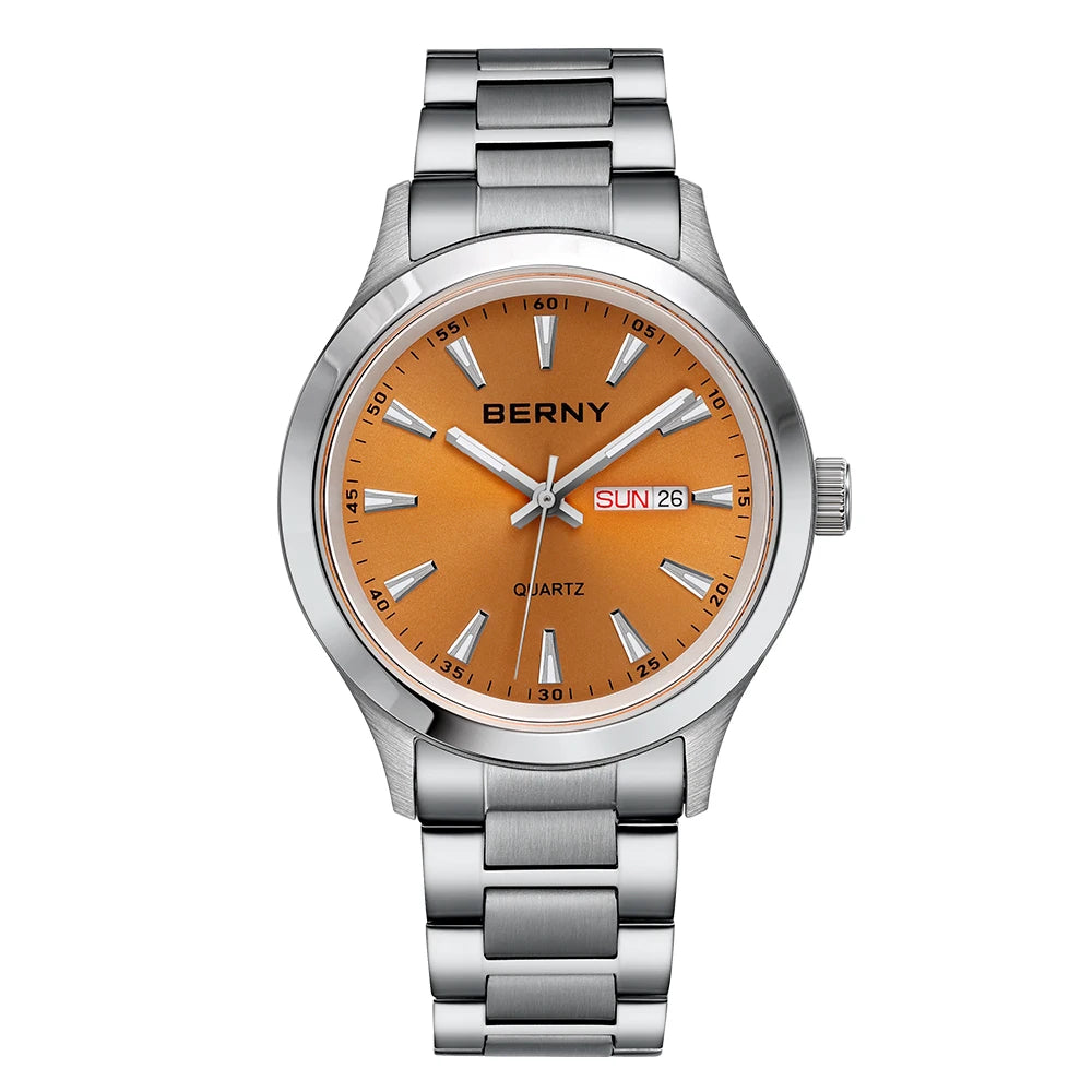 Beautiful  BERNY Everyday Watch — Complete Calendar, Genuine Japanese Movement, Silicone Strap