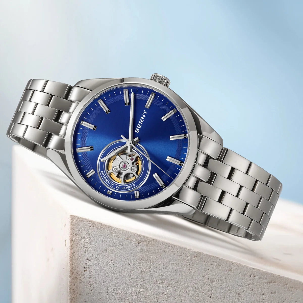 BERNY AM179M — Open-Heart Skeleton Automatic, NH38 Movement, Sapphire Crystal, Stainless Steel, 50m [Dial & Case Options]