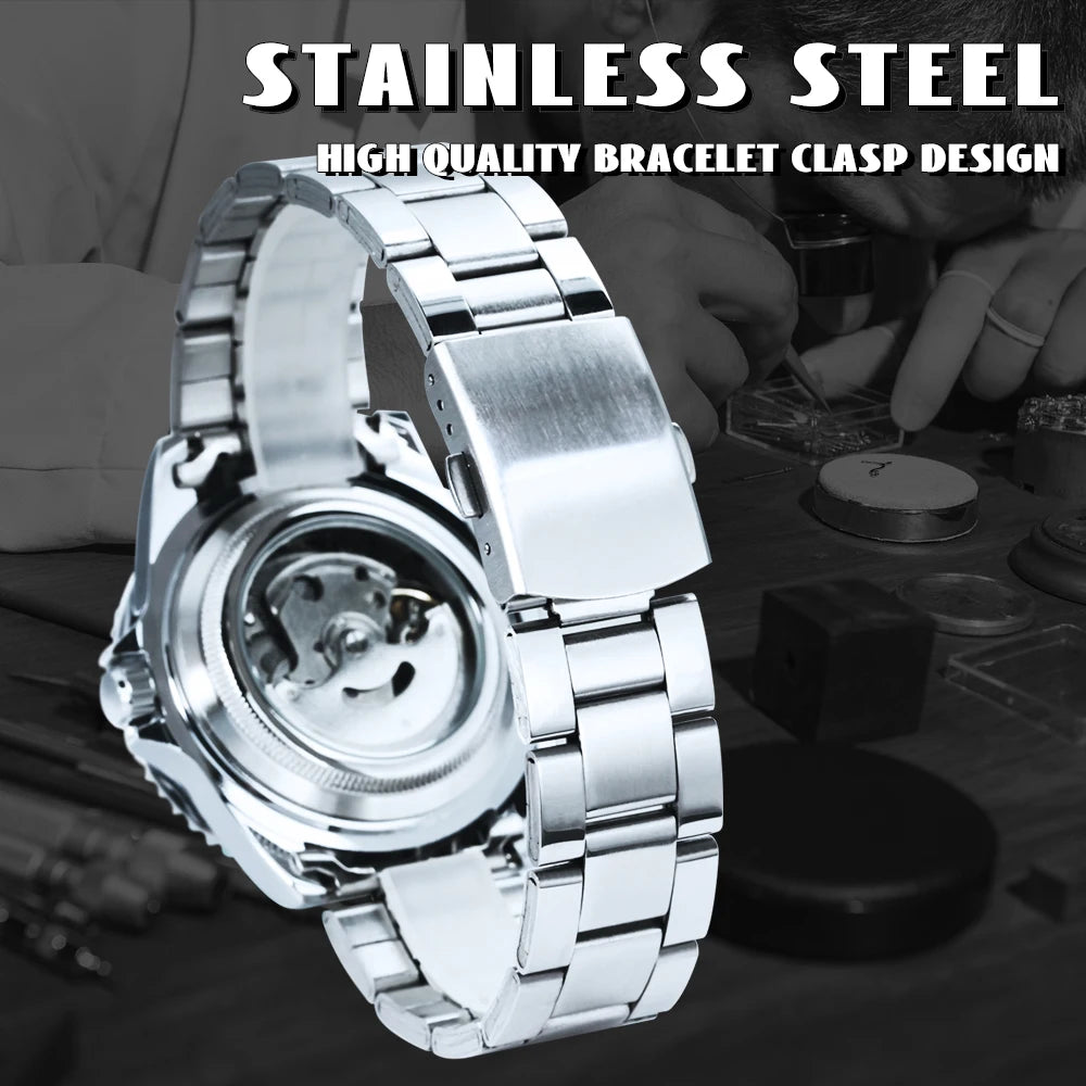 Classic Sub-Style Case — WINNER Automatic Watch, Rotatable Bezel (Colour Options)