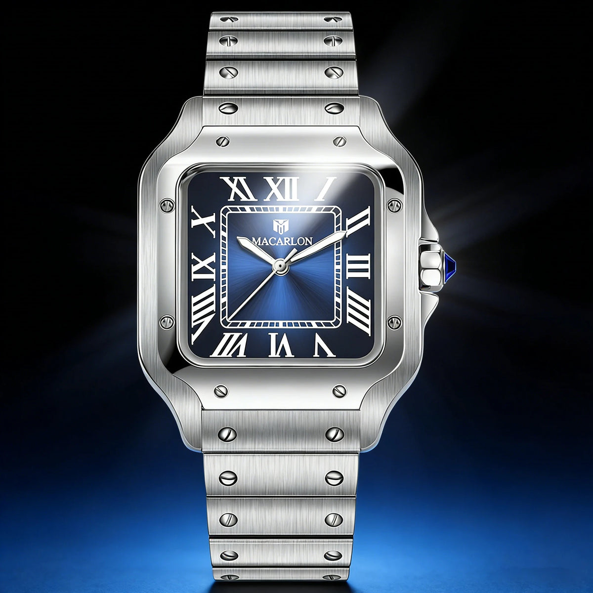 Classic Reimagined — MACARLON 1715 Square Automatic Fashion Watch, Sapphire Crystal, Stainless Steel