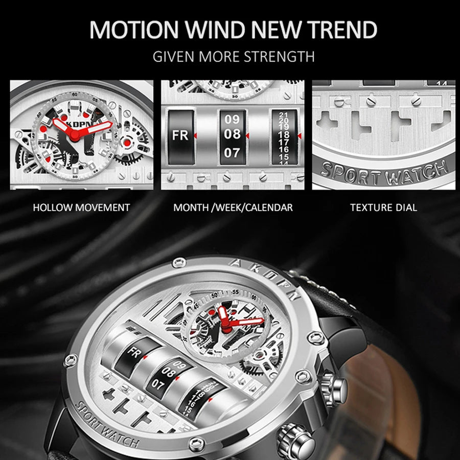 Turns Heads, Tells Time — Rotating Date Skeleton Watch, Spinning Dials & Hands