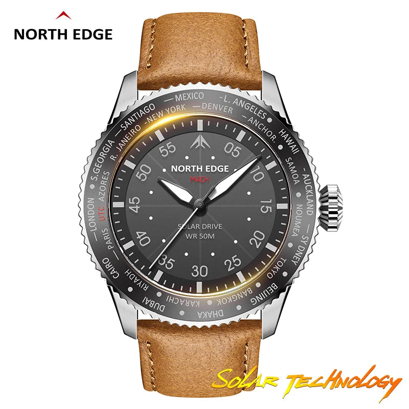 Runs for Half a Year on One Charge — NORTH EDGE MACH Solar Powered Pilot Watch [Colour Options]