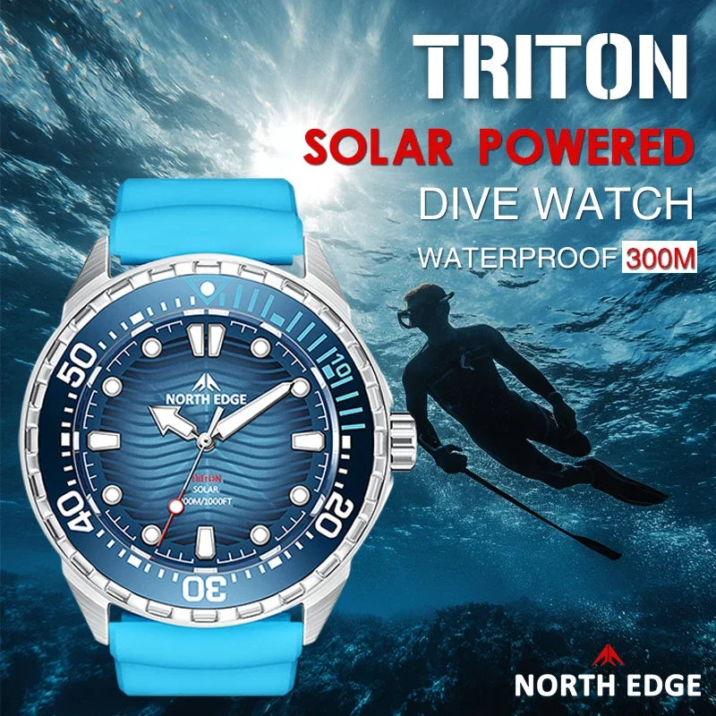 Never Charge It Again — NORTH EDGE Triton Solar Powered Rugged 300M Dive Watch [Strap & Colour Options]