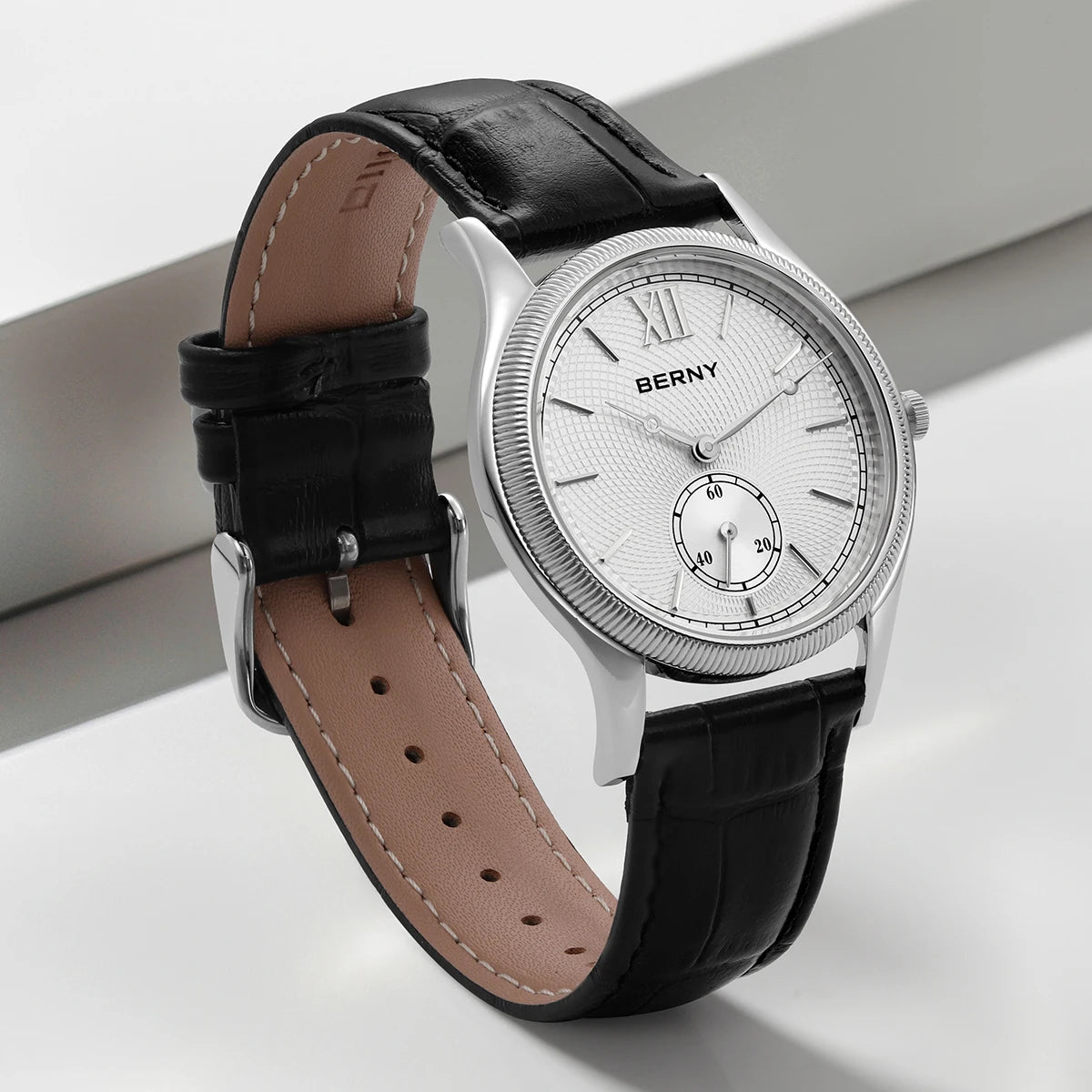 Beautiful Stand Out BERNY 2944M Slim Fashion Watch — Miyota 1L45 Quartz, Stainless Steel, Leather Strap