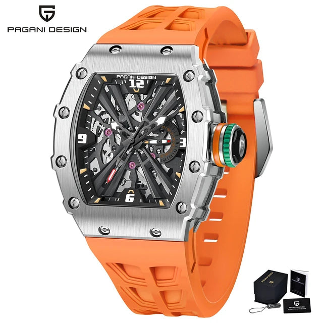 Not Your Average Dress Watch — PAGANI DESIGN PD-1738 Tonneau Skeleton Motorsport Watch, Sapphire Crystal, Stainless Steel
