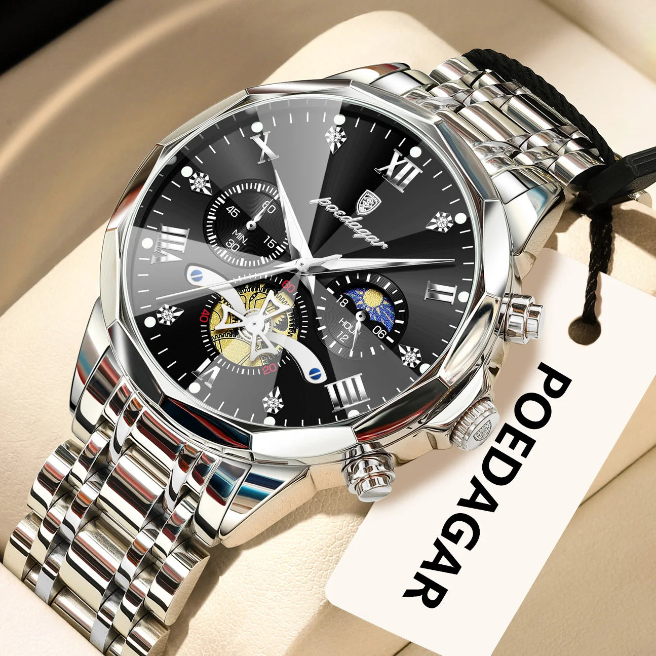 Mega Value But Stunning Chronograph — POEDAGAR Quartz, Spinning Rotor Seconds Hand, Stainless Steel [Multiple Colour Options]