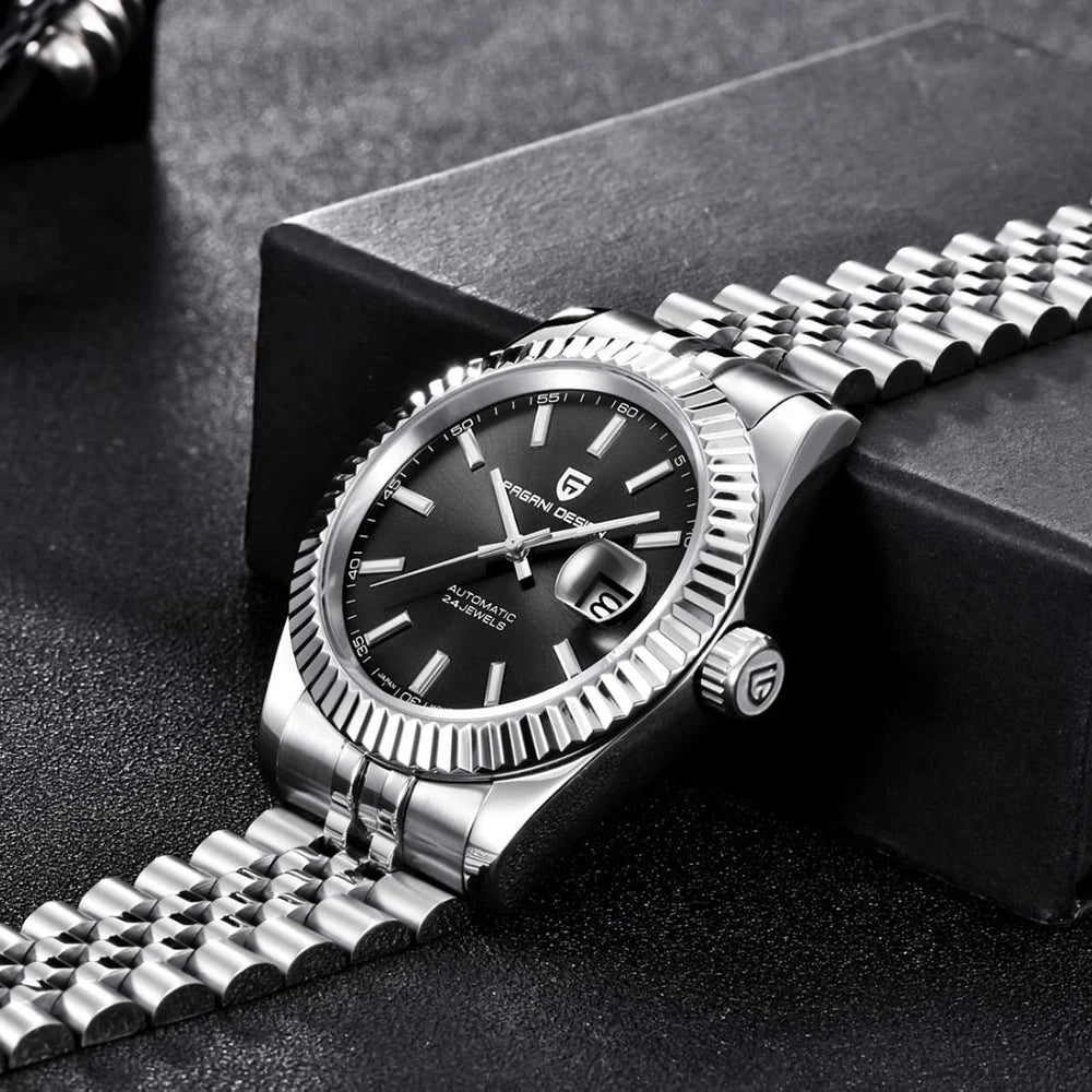 Pagani Design PD-1645 — Fluted Bezel Automatic Watch, Jubilee Bracelet, 100M Water Resistant [Multiple Colour / Dial Options]
