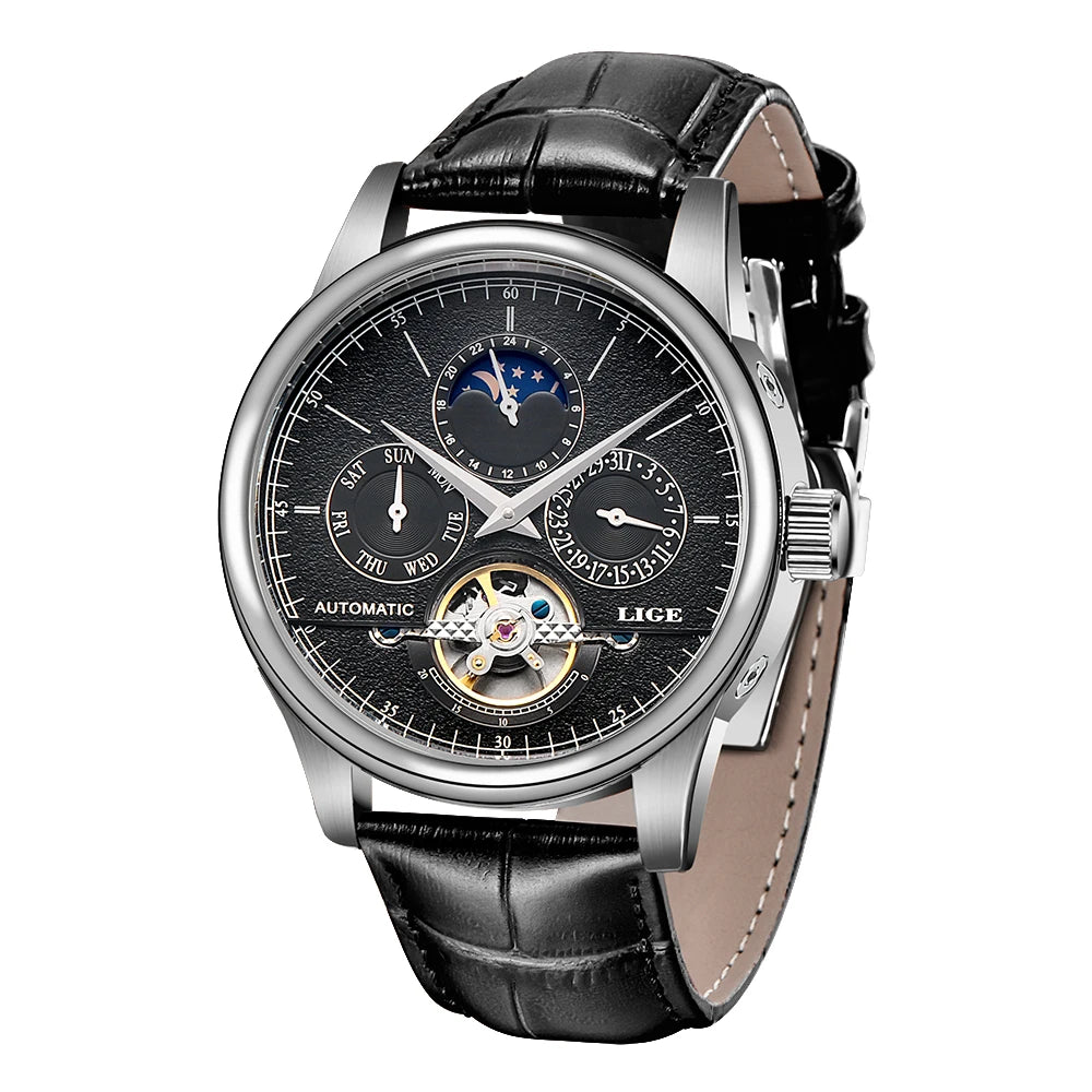 Distinguished LIGE — Automatic Moon Phase Watch, Open Heart Dial, Exhibition Case Back [Dial Colour & Strap Options]