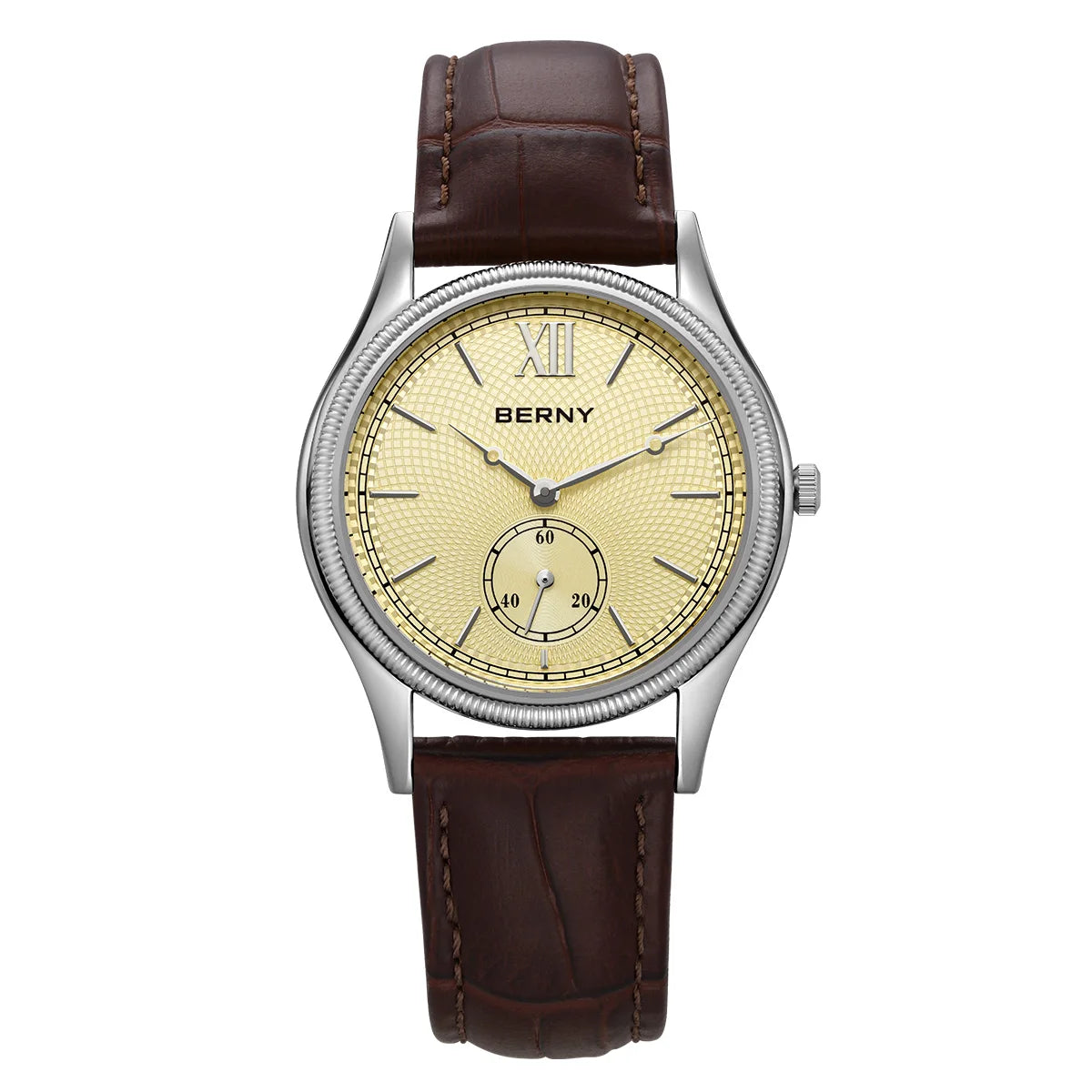 Beautiful Stand Out BERNY 2944M Slim Fashion Watch — Miyota 1L45 Quartz, Stainless Steel, Leather Strap