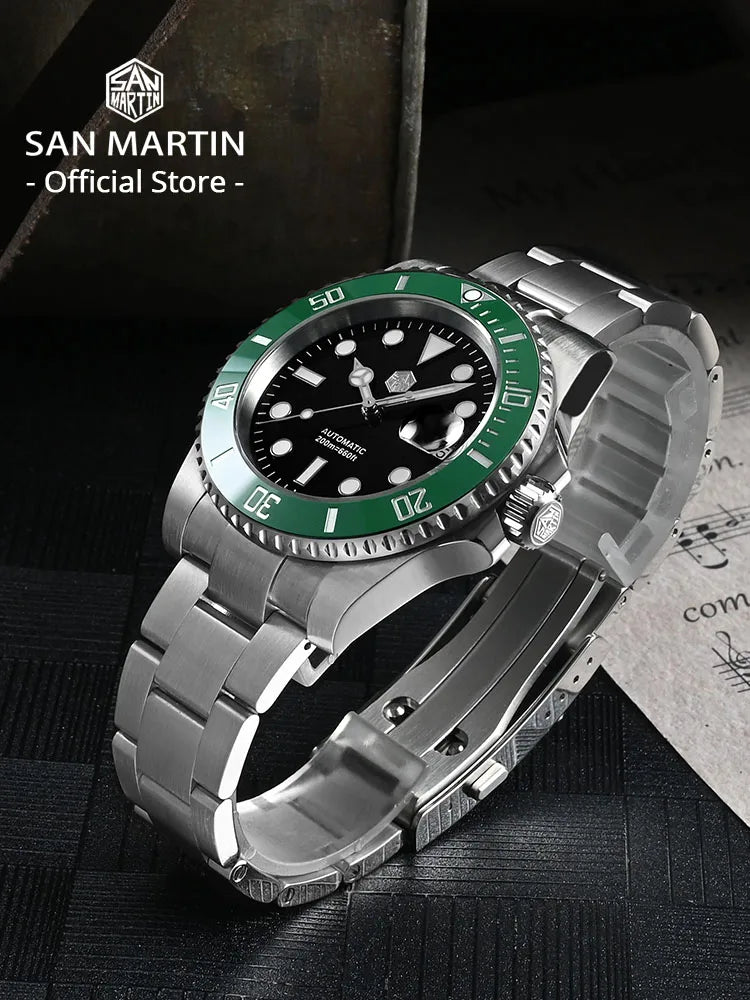San Martin Water Ghost — Premium Automatic Diver, Sapphire Crystal, 200M Waterproof, 40mm