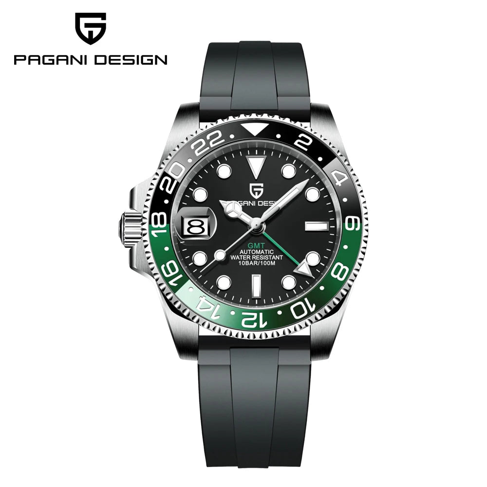 Pagani Design PD-1662 — GMT Automatic Watch, Ceramic Bezel, Sapphire 100M [Multiple Colour & Left-Hand Wear Options]