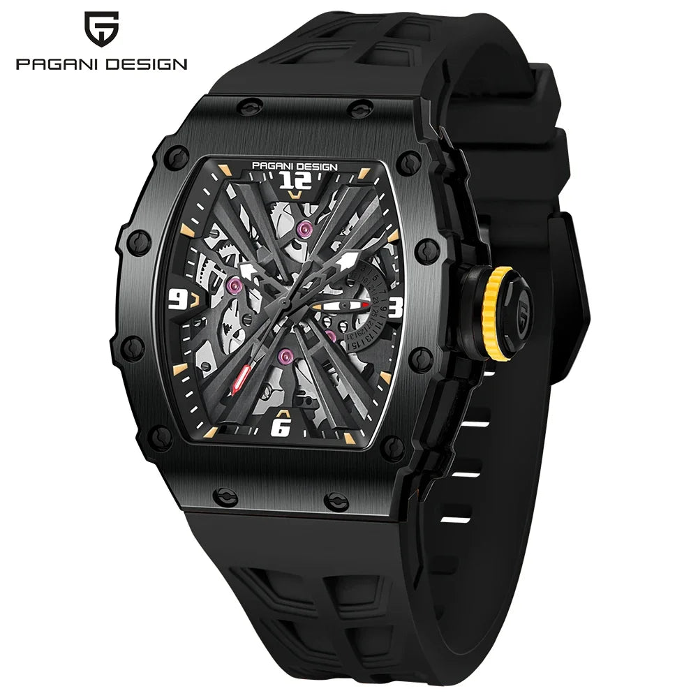 Not Your Average Dress Watch — PAGANI DESIGN PD-1738 Tonneau Skeleton Motorsport Watch, Sapphire Crystal, Stainless Steel