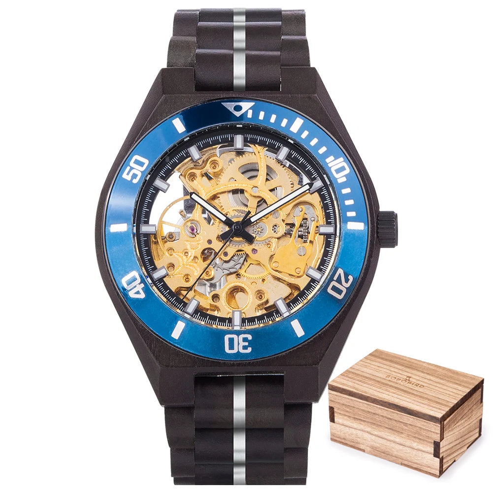 BOBO BIRD Wooden Skeleton Watch – Automatic Mechanical Men's Watch, Genuine Wood Case & Strap, Gift Box Included – The Natural Choice