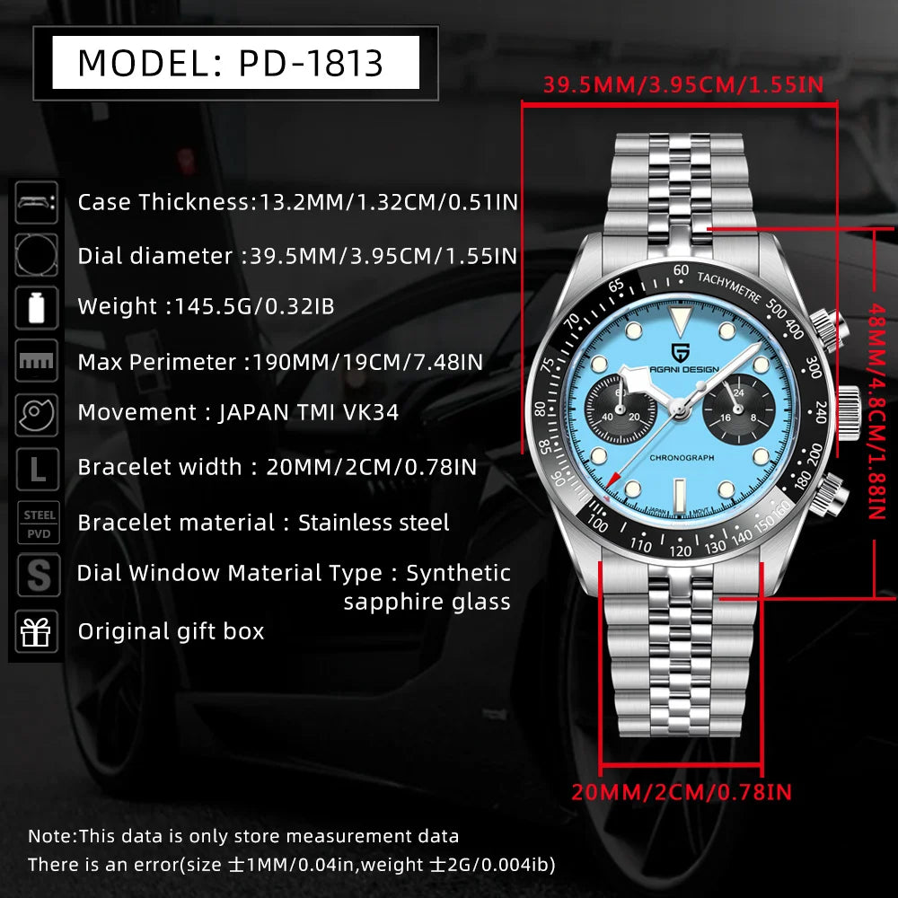 Pagani Design PD-1813 — Panda Dial Chronograph Watch, Jubilee Bracelet, 100M [Premium Colours Dials]