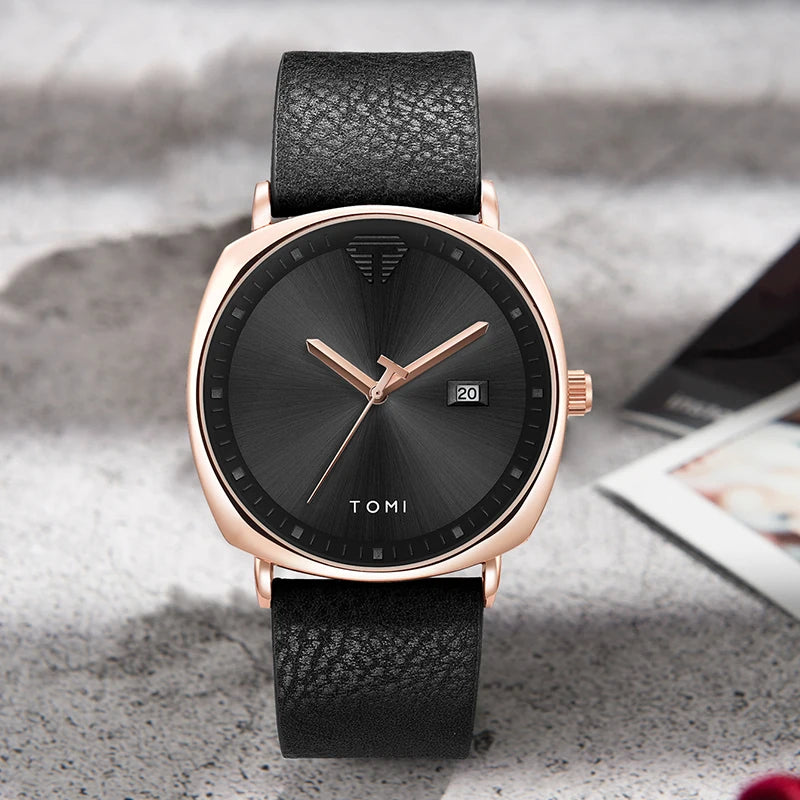 TOMI Classic Fashion Watch — Minimalist Numberless Dial, Genuine Leather [Multiple Strap & Colour Choices]