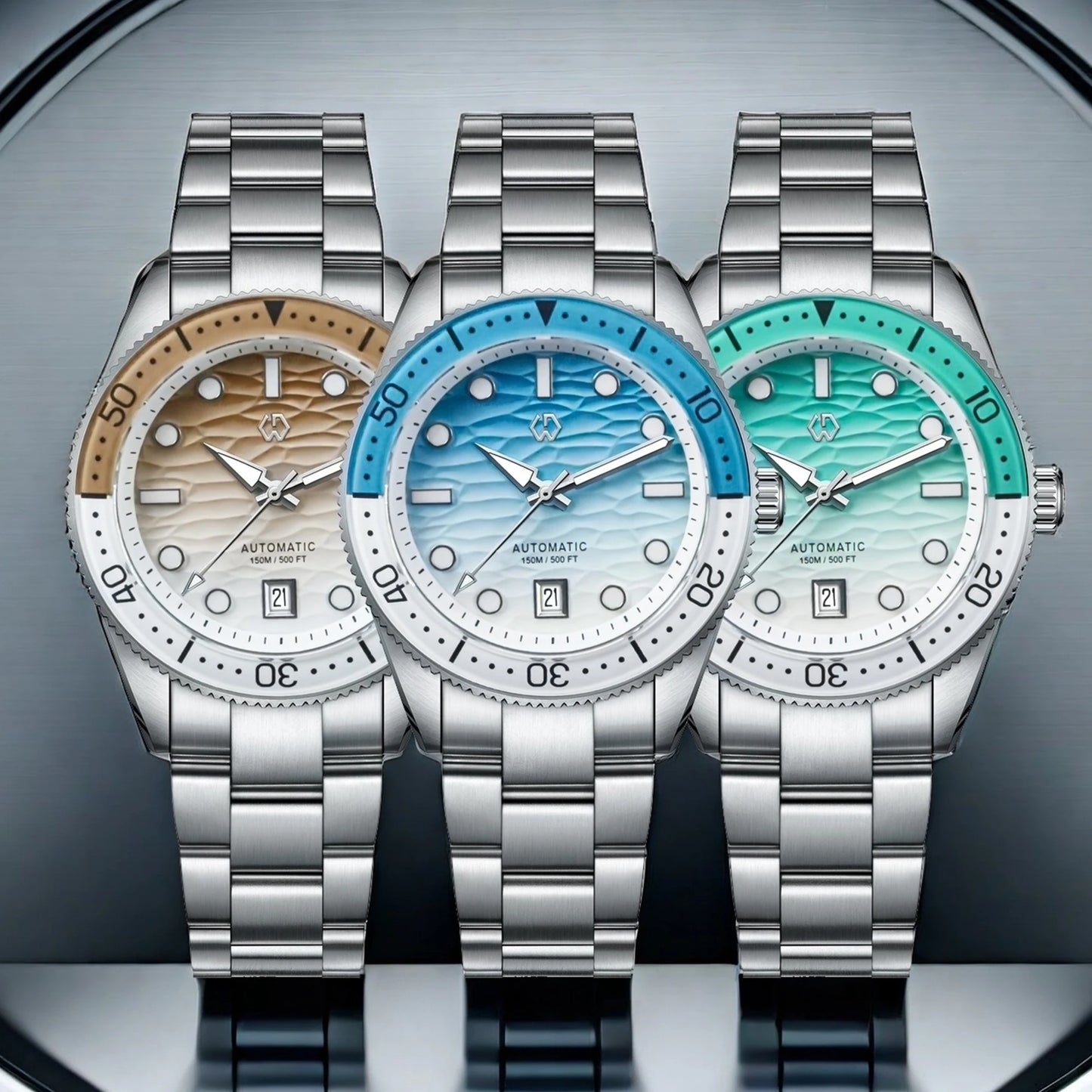 Striking Wishdoit 9012G — Automatic Diver Watch, Ripple Dial, Sapphire Crystal, 40mm Miyota