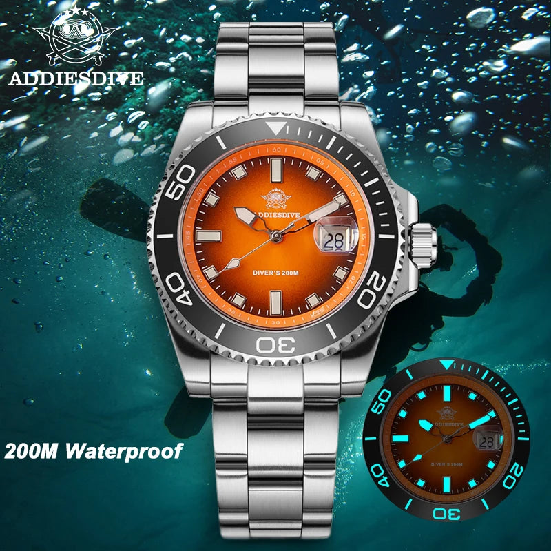 Super Striking ADDIESDIVE AD2089 — Gradient Dial Diver Watch, 200m Waterproof [Multiple Strap & Colour Options]