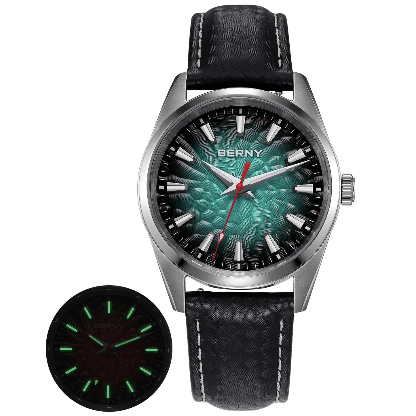 An Absolute Beauty — BERNY Lava-Look Dial, Sapphire Crystal, 100m Waterproof [Strap & Colour Choices]