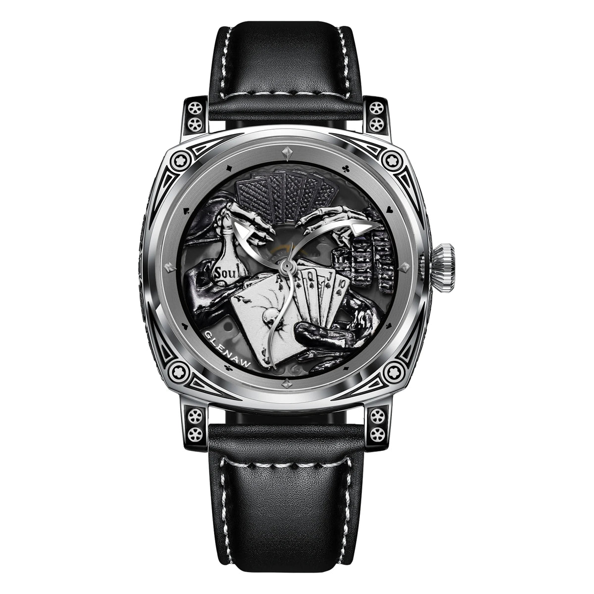 Stand Out Poker Dial Statement — GLENAW Automatic Mechanical Watch, Stainless Steel Case, Card Suit Dial [Strap & Colour Options]