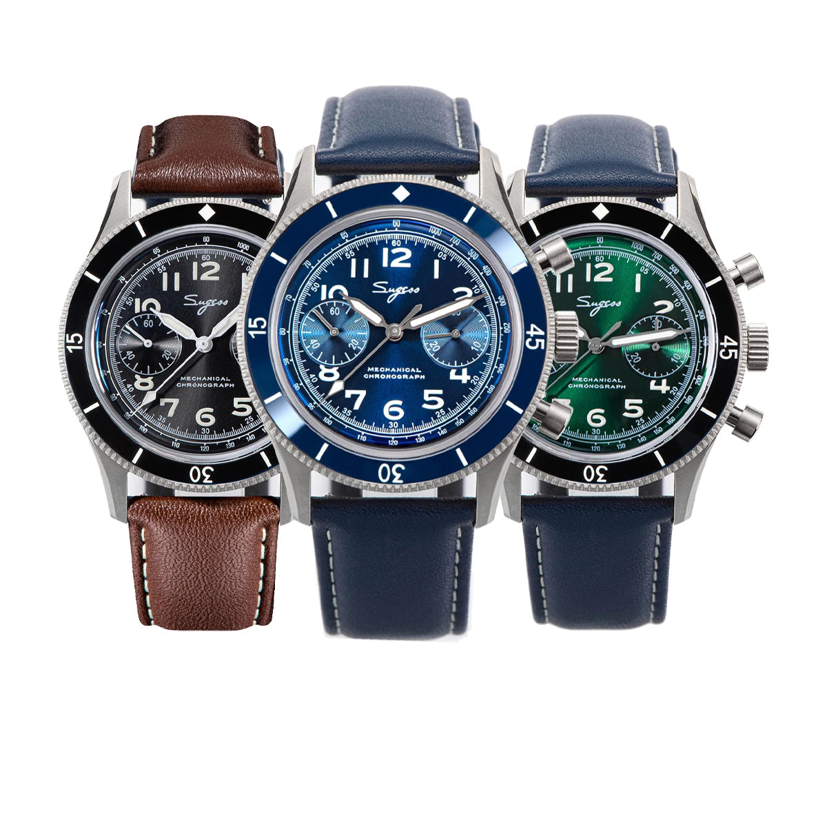 Sugess S423 — Genuine Seagull ST1901 Hand-Wind Chronograph, Pilot Style, Sapphire [Colour Options]