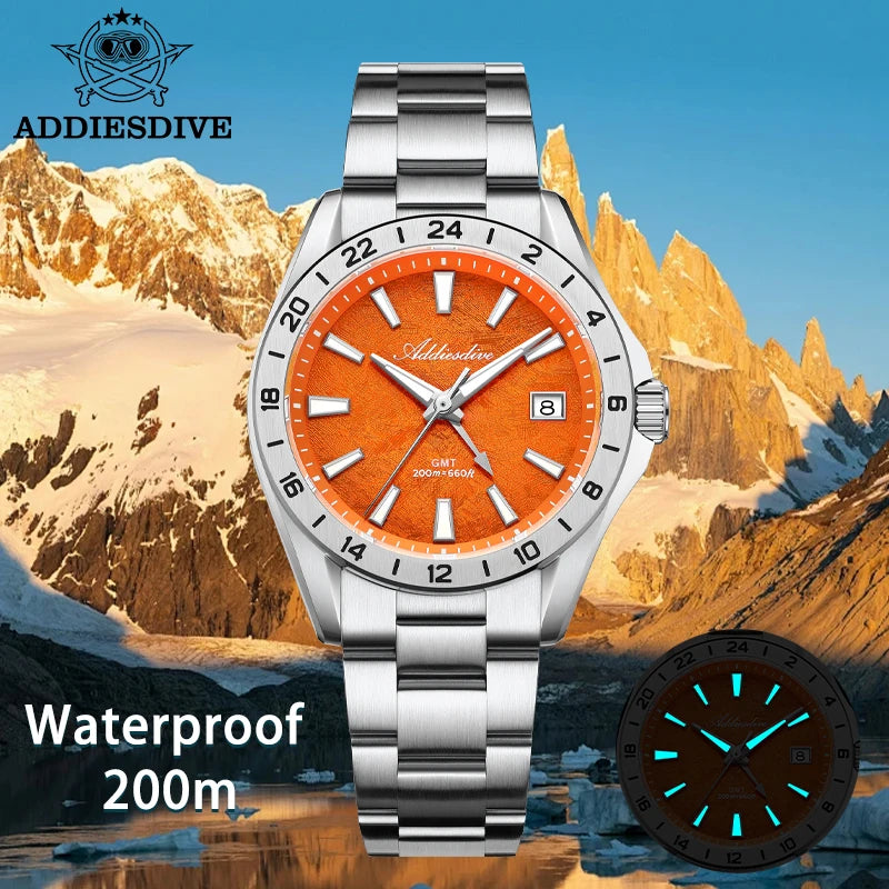Stand Out Bold Presence — ADDIESDIVE Swiss Ronda GMT, Sapphire Crystal, 200M Dive-Rated