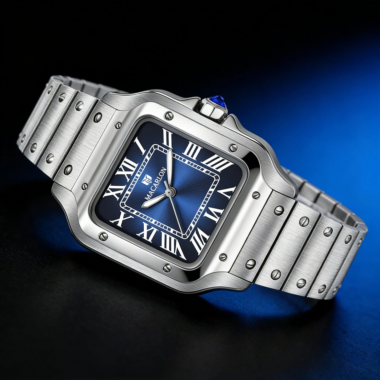 Classic Reimagined — MACARLON 1715 Square Automatic Fashion Watch, Sapphire Crystal, Stainless Steel