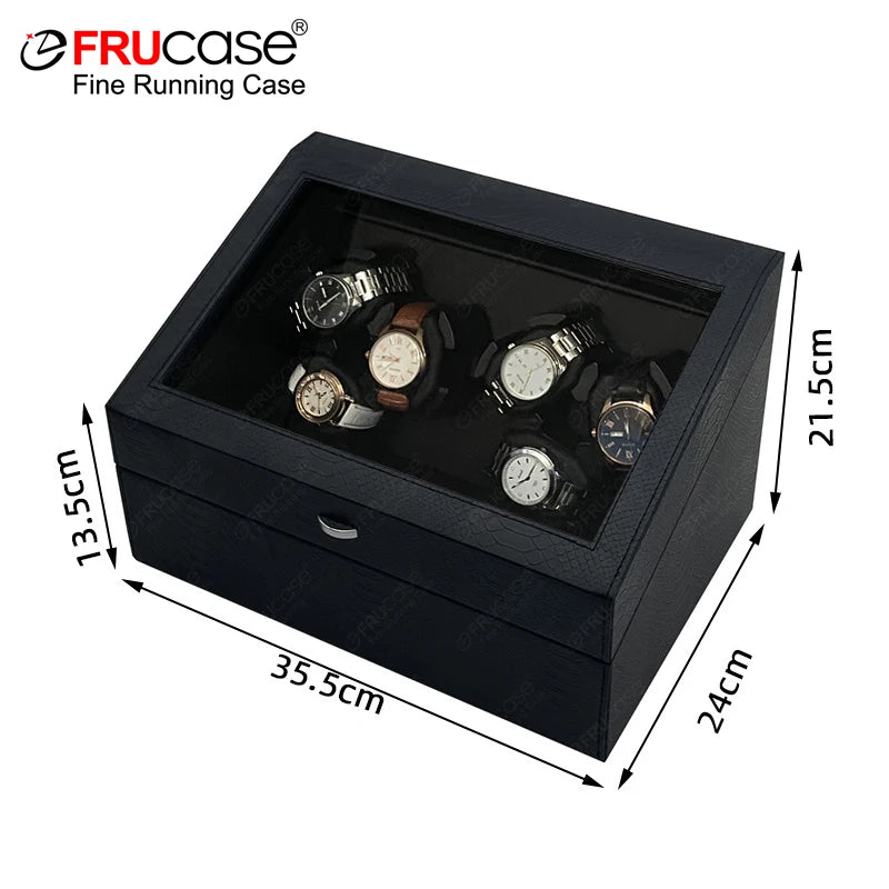 A Home Fit for a Collection — 6-Watch USB Winder, PU Leather Rotating Display