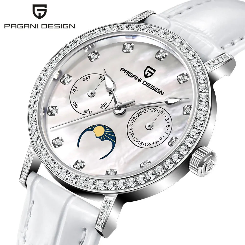 Stunning Pagani Design PD-1789 — Women's Watch, Genuine Mother-of-Pearl Dial & Moon Phase