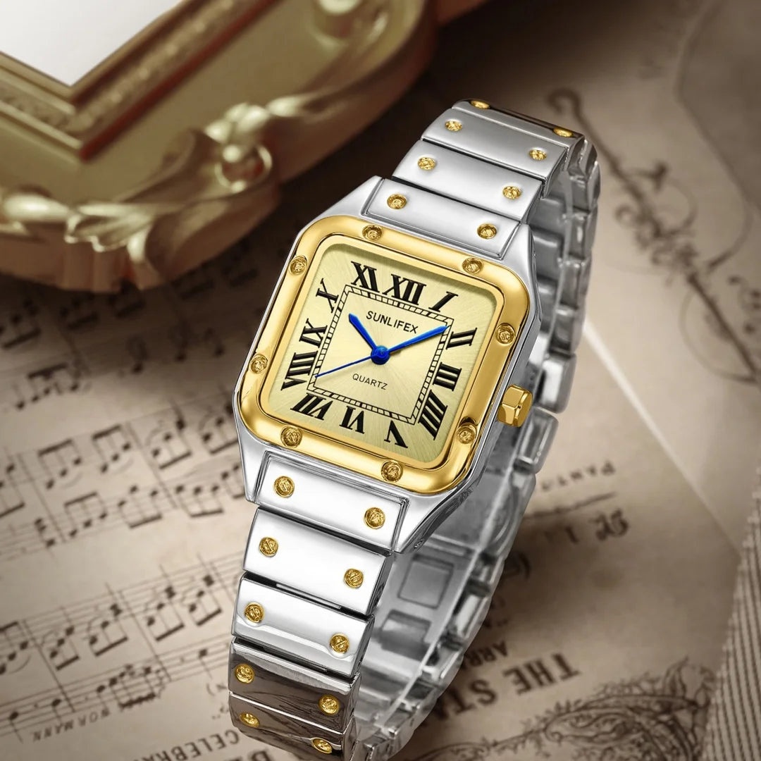 Chic Square Watch — Numberless Dial, Minimalist Ladies Quartz Watch, Metal Strap [Colour & Dial Options]