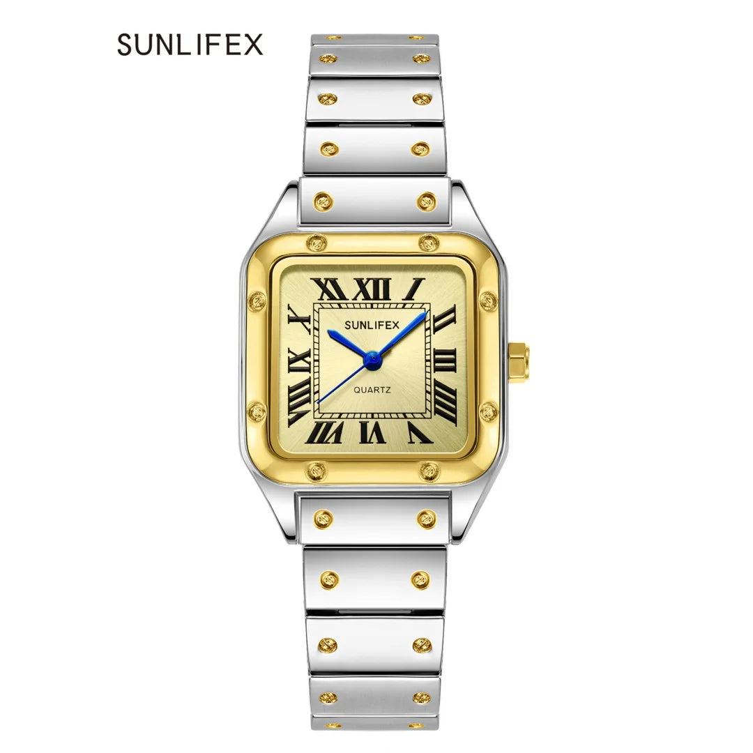 Chic Square Watch — Numberless Dial, Minimalist Ladies Quartz Watch, Metal Strap [Colour & Dial Options]