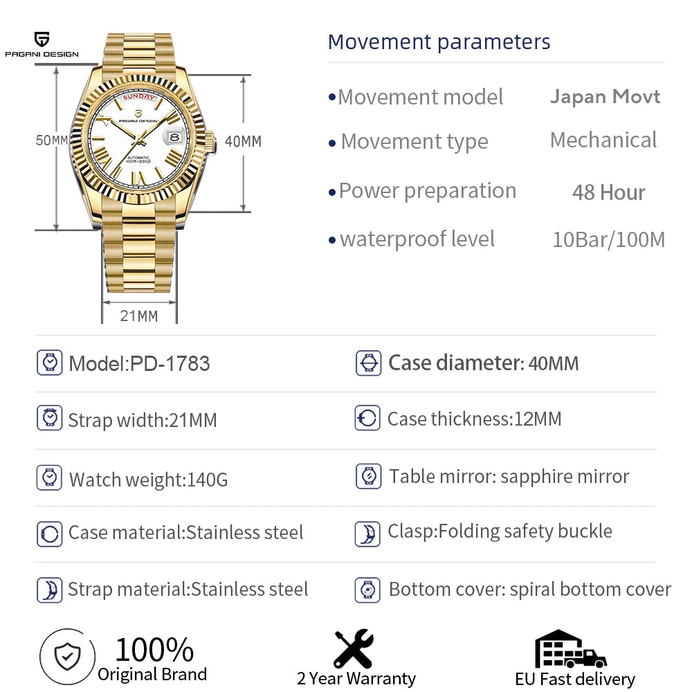 Super Beautiful GADA Watch — PAGANI DESIGN DD40, 40mm Automatic Watch, Sapphire Crystal [Dial / Colour Options]