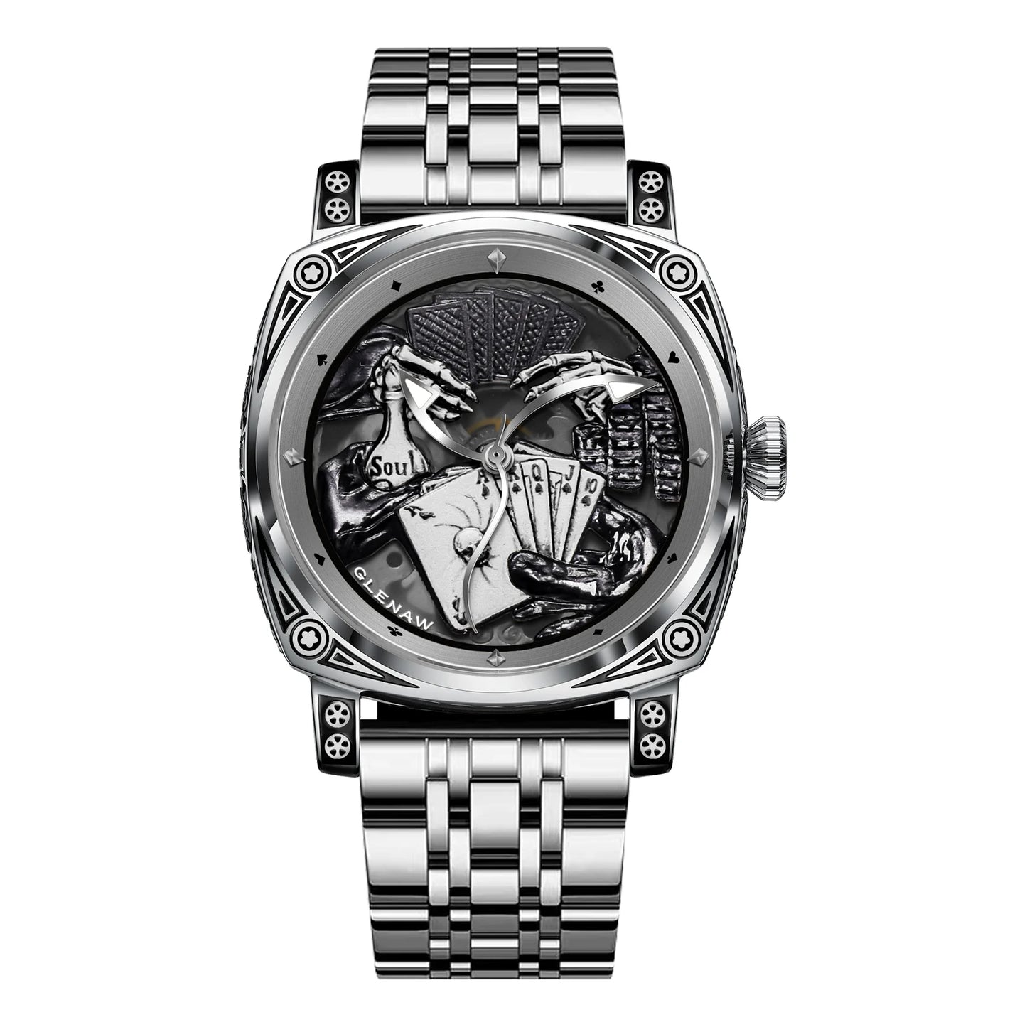 Stand Out Poker Dial Statement — GLENAW Automatic Mechanical Watch, Stainless Steel Case, Card Suit Dial [Strap & Colour Options]