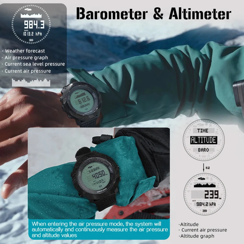 Mens NORTH EDGE APACHE-D Freedive Watch — Compass, Altimeter & Barometer, Built for Life [Colour Options]