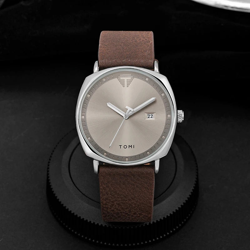 TOMI Classic Fashion Watch — Minimalist Numberless Dial, Genuine Leather [Multiple Strap & Colour Choices]