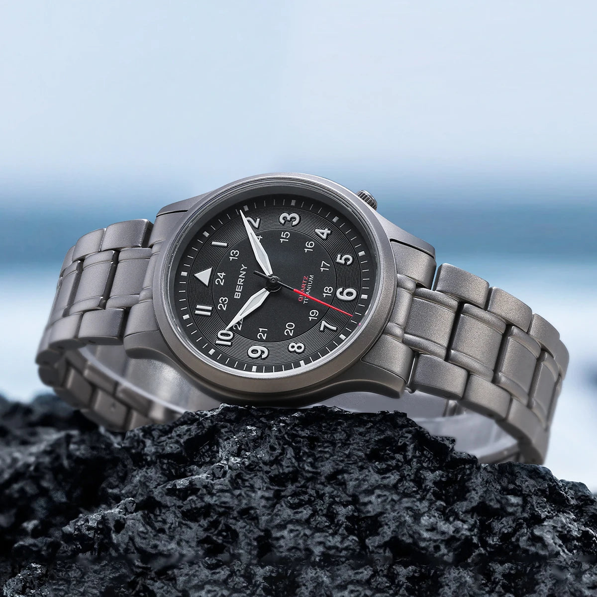 Featherlight BERNY Full Titanium Field Watch — Quartz, Sweeping Seconds Hand, Sapphire Crystal