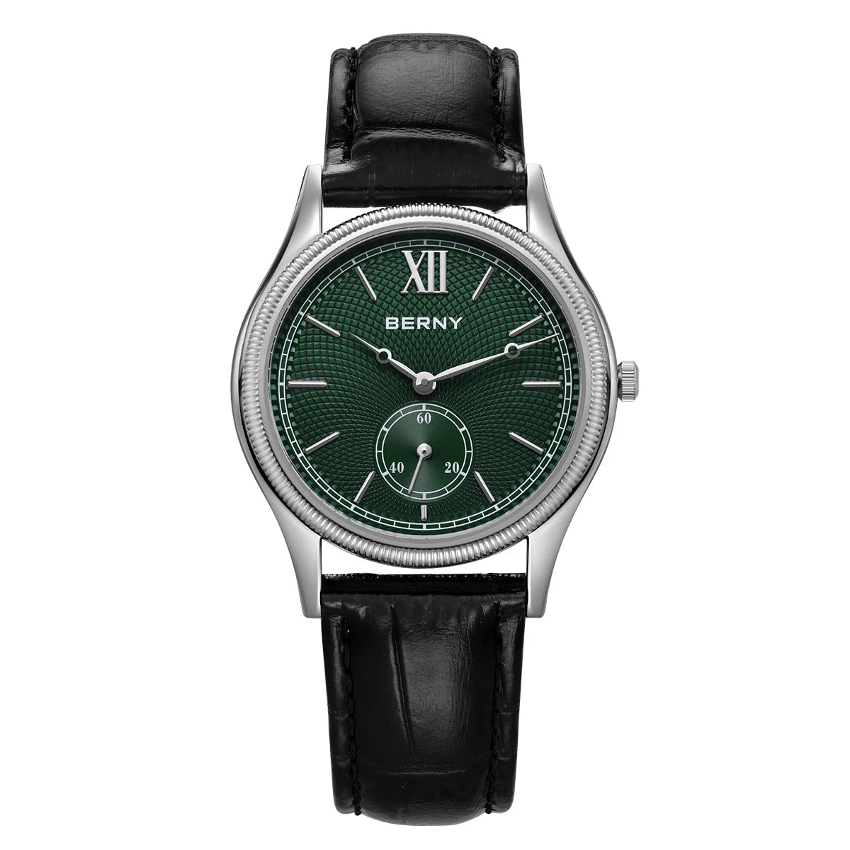 Beautiful Stand Out BERNY 2944M Slim Fashion Watch — Miyota 1L45 Quartz, Stainless Steel, Leather Strap