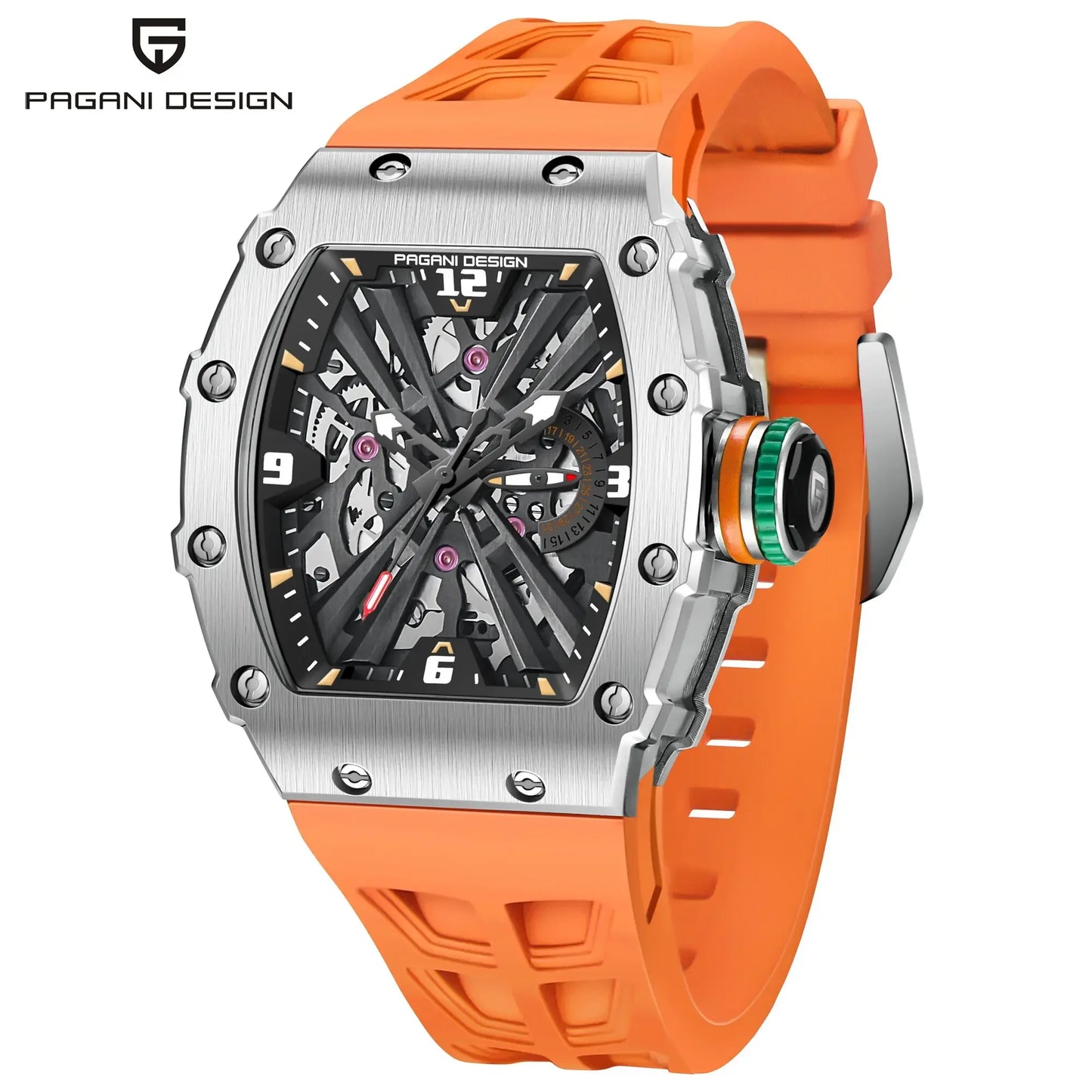 Not Your Average Dress Watch — PAGANI DESIGN PD-1738 Tonneau Skeleton Motorsport Watch, Sapphire Crystal, Stainless Steel