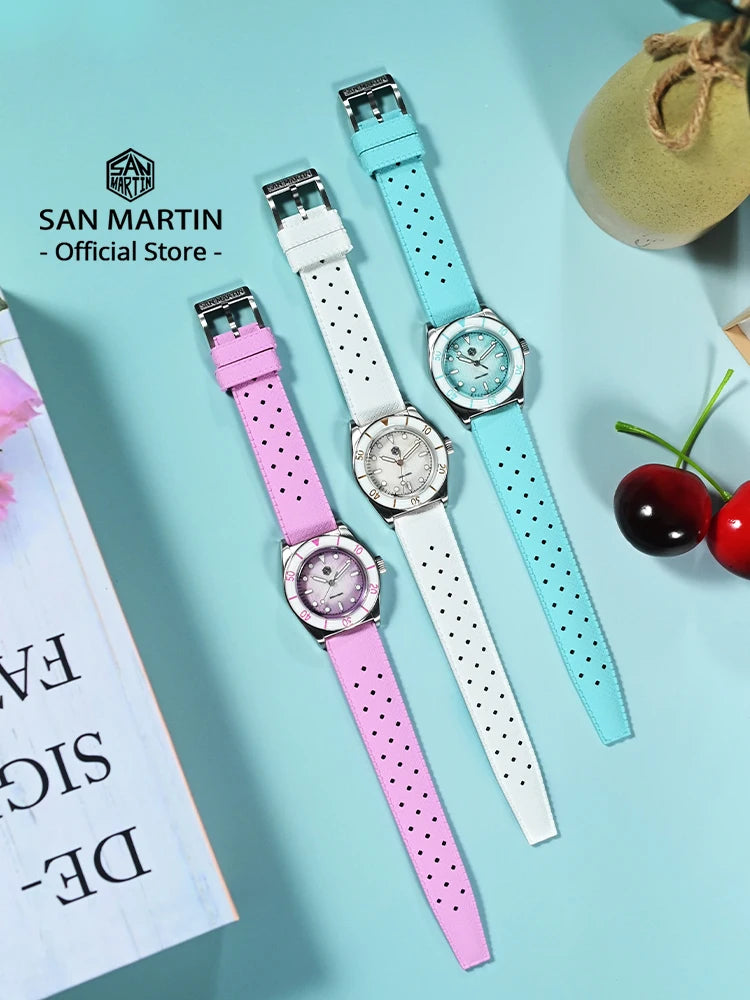 Refined Luxury, Perfected — San Martin SN0151 Ladies Guilloche MOP Watch, Swiss Ronda Movement, Sapphire, 200M