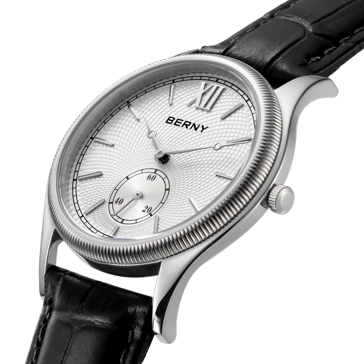Beautiful Stand Out BERNY 2944M Slim Fashion Watch — Miyota 1L45 Quartz, Stainless Steel, Leather Strap